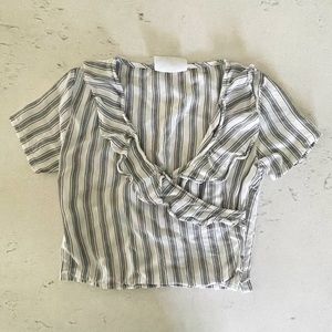 Mia Joy Folie Striped Girls Wrap Crop Top Black White Size 8